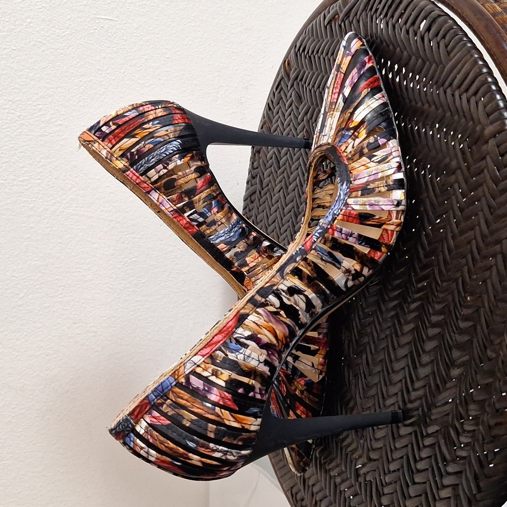 Zara Strappy Multicolor Court Heels Sz 37 6.5 - Picture 7 of 11